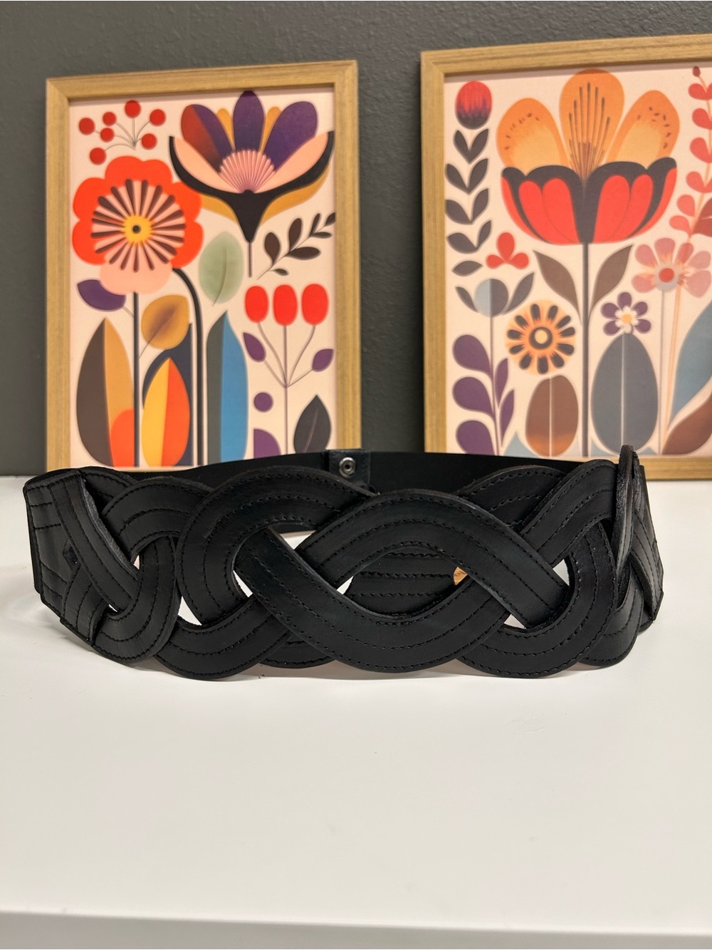 NWT Brave leather Black Braided Wide Waist Belt - Women Accessories
